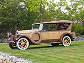 AUT 18 RK0321 01
1928 Pierce-Arrow Model 36 Sedan Tan And Brown 3/4 Front View On Grass By Trees