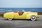 AUT 19 BK0006 01
1939 Coachcraft Mercury Roadster Cigarette Cream Profile View On Pavement By Ocean