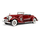 AUT 19 RK0110 04
1933 Packard Super Eight Convertible Coupe Burgundy Side 3/4 View On White Seamless Studio