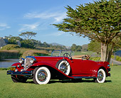 AUT 19 RK0119 06
1931 Chrylser Imperial CG Le Baron Roadster Red 3/4 Side View On Grass By Trees
