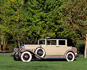AUT 19 RK0123 01
1930 Pierce Arrow Club Sedan Beige 3/4 Side View On Grass By Trees