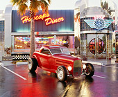 AUT 19 RK0143 02
1932 Ford Roadster Burgundy Front 3/4 View On Pavement By Diner