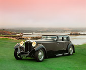 AUT 19 RK0310 02
1932 Daimler Double Six Martin Walker Sport Sedan Black 3/4 Front View On Grass Filtered
