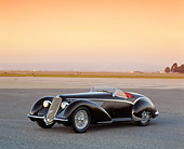 AUT 19 RK0493 02
1937 Alfa Romeo 2900B Spider 8C Black 3/4 Front View On Pavement Filtered