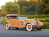 AUT 19 RK0743 01
1934 Packard Touring Super Eight Nutmeg 3/4 Front View On Pavement By Pond