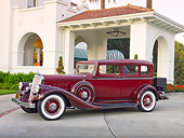 AUT 19 RK0750 01
1933 Pierce-Arrow 1236 Twelve Sedan Maroon 3/4 Front View On Concrete By Building