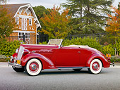 AUT 19 RK0754 01
1936 Packard 120 Convertible Coupe Red 3/4 Front View On Pavement By Trees