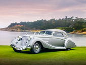 AUT 19 RK0759 01
1937 Horch 853 Voll & Ruhrbeck Sport Cabriolet Silver 3/4 Front View On Grass By Ocean