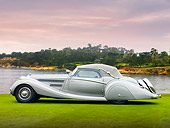 AUT 19 RK0764 01
1937 Horch 853 Voll & Ruhrbeck Sport Cabriolet Silver Profile View On Grass By Ocean