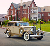 AUT 19 RK0799 01
1932 Hupmobile F222 Brown And Tan 3/4 Front View On Pavement By Brick House