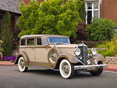 AUT 19 RK0800 01
1932 Hupmobile F222 Brown And Tan 3/4 Front View On Pavement By Brick House