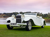 AUT 19 RK0814 01
1933 Delage D8S De Villars Roadster White 3/4 Front View On Grass By Water