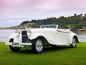 AUT 19 RK0815 01
1933 Delage D8S De Villars Roadster White 3/4 Front View On Grass By Water