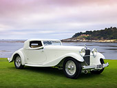 AUT 19 RK0816 01
1933 Delage D8S De Villars Roadster White 3/4 Front View On Grass By Water