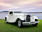 AUT 19 RK0817 01
1933 Delage D8S De Villars Roadster White 3/4 Front View On Grass By Water