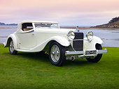AUT 19 RK0818 01
1933 Delage D8S De Villars Roadster White 3/4 Front View On Grass By Water