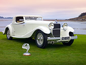AUT 19 RK0819 01
1933 Delage D8S De Villars Roadster White 3/4 Front View On Grass By Water