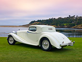 AUT 19 RK0820 01
1933 Delage D8S De Villars Roadster White 3/4 Rear View On Grass By Water