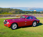 AUT 19 RK0850 01
1939 Alfa Romeo 6C 2500 SS Berlinetta Aerodinamica Burgundy 3/4 Side View On Grass By San Francisco Bay