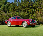 AUT 19 RK0852 01
1939 Alfa Romeo 6C 2500 SS Berlinetta Aerodinamica Burgundy 3/4 Side View On Grass By Trees