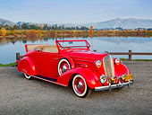AUT 19 RK0918 01
1936 Chevrolet Roadster Red 3/4 Front View On Gravel By Lake