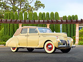 AUT 19 RK0926 01
1939 Lincoln Zephyr Convertible Cream 3/4 Side View On Pavement By House And Shrubs