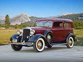 AUT 19 RK0940 01
1933 Dodge DP Maroon And Black 3/4 Front View On Concrete By Mountains