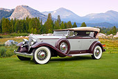AUT 19 RK0965 01
1932 Packard Twin Six Gray And Brown 3/4 Side View On Grass By Pine Trees And Mountains