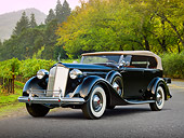 AUT 19 RK0970 01
1937 Packard 1507 Sport Phaeton Black 3/4 Front View On Pavement By Trees