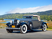 AUT 19 RK0990 01
1932 Lincoln KB Lebaron Convertible Coupe Gray And Black 3/4 Front View On Pavement By Lake