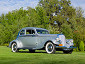 AUT 19 RK1003 01
1934 Pierce Arrow Model 840A Silver Arrow Coupe Silver And Gunmetal 3/4 Front View On Grass By Trees