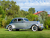 AUT 19 RK1004 01
1934 Pierce Arrow Model 840A Silver Arrow Coupe Silver And Gunmetal 3/4 Side View On Grass By Trees