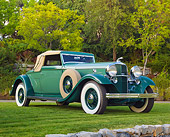 AUT 19 RK1016 01
1932 Lincoln KB LeBaron Green 3/4 Front View On Grass By Trees
