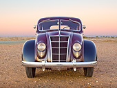AUT 19 RK1024 01
1935 Chrysler C2 Airflow Imperial Maroon And Black Front View On Gravel At Dusk