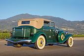 AUT 19 RK1041 01
1933 Auburn Salon 8-105 Mountain Green 3/4 Rear View On Pavement By Vineyard