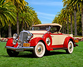 AUT 19 RK1044 01
1934 Chrysler Roadster Red And Beige 3/4 Front View On Grass By Trees