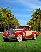 AUT 19 RK1045 01
1934 Chrysler Roadster Red And Beige 3/4 Front View On Grass By Trees