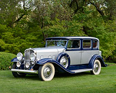 AUT 19 RK1047 01
1931 Franklin Oxford Sedan Silver And Blue 3/4 Side View On Grass By Trees