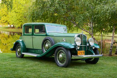 AUT 19 RK1049 01
1932 Franklin Club Sedan Green 3/4 Front View On Grass By Trees And Pond