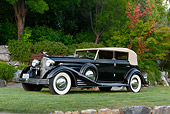 AUT 19 RK1050 01
1933 Cadillac V-16 All Weather Phaeton Fleetwood Black 3/4 Side View On Grass By Trees