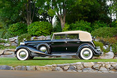 AUT 19 RK1052 01
1933 Cadillac V-16 All Weather Phaeton Fleetwood Black Profile View On Grass By Trees