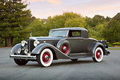 AUT 19 RK1053 01
1934 Packard 1101 Stationary Coupe Gray 3/4 Side View On Pavement By Trees