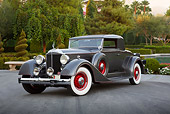 AUT 19 RK1054 01
1934 Packard 1101 Stationary Coupe Gray 3/4 Front View On Pavement By Trees And Shrubs