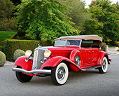 AUT 19 RK1063 01
1933 Chrysler CL Red 3/4 Front View On Pavement By Trees And Shrubs