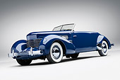 AUT 19 RK1082 01
1937 Cord Supercharged 812 Phaeton Blue 3/4 Rear View On White Seamless