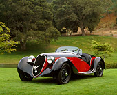 AUT 19 RK0101 01
1939 Alfa Romeo 6C 2500 Super Sport Red & Black Front 3/4 View On Grass By Water And Trees
