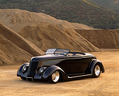 AUT 19 RK0111 03
1936 Ford Roadster Black Front 3/4 View On Dirt At Quarry