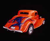 AUT 19 RK0204 16
1934 Ford Custom Coupe  Orange With Alien 3/4 Rear View Studio