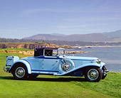AUT 19 RK0207 01
1930 Cord L-29 Blue 3/4 Front View On Grass. 1st American Front-Wheel Drive Car