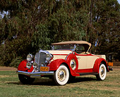 AUT 19 RK0211 04
1934 Chrysler Roadster Red And Beige 3/4 Front View On Grass By Trees